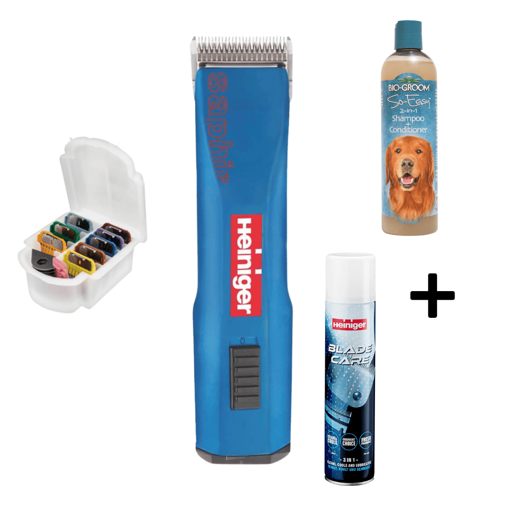 Super Bundle HEINIGER Saphir inkl. 2Akku, +Scherk. Size10+Aufsteckkammset+71950 Bio Groom SoEasy