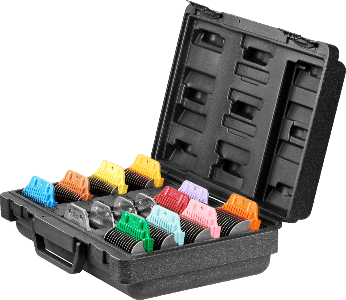 Heiniger W-Aufschiebekamm-Set extra breit im Koffer inklusive extra breiten Scherköpfen Size 4FW/5FW/7FW/30W Heiniger W-Aufschiebekamm-Set extra breit