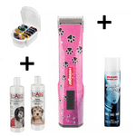 Maschine, Aufsteckkämme, Shampoo und Balsam