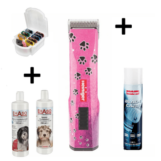 Maschine, Aufsteckkämme, Shampoo und Balsam