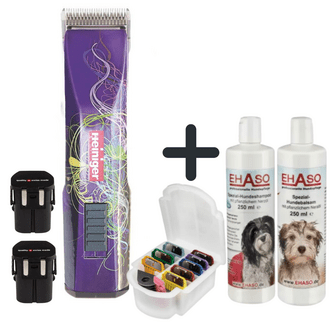 Maschine, Aufsteckkämme, Shampoo und Balsam