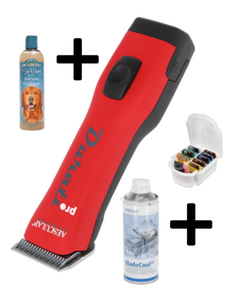 Maschine mit Aufsteckkämmen und Shampoo